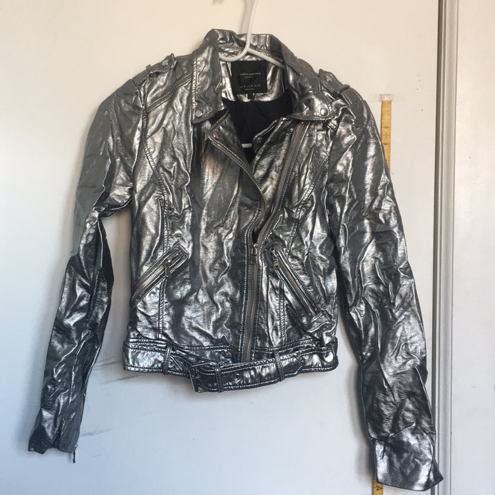 Faux leather silver moto jacket